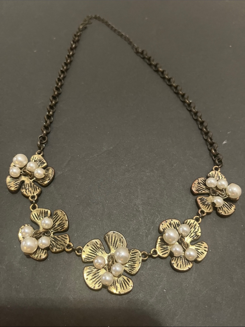 Gold Floral Pearl Cluster Necklace - Women's Jewelry